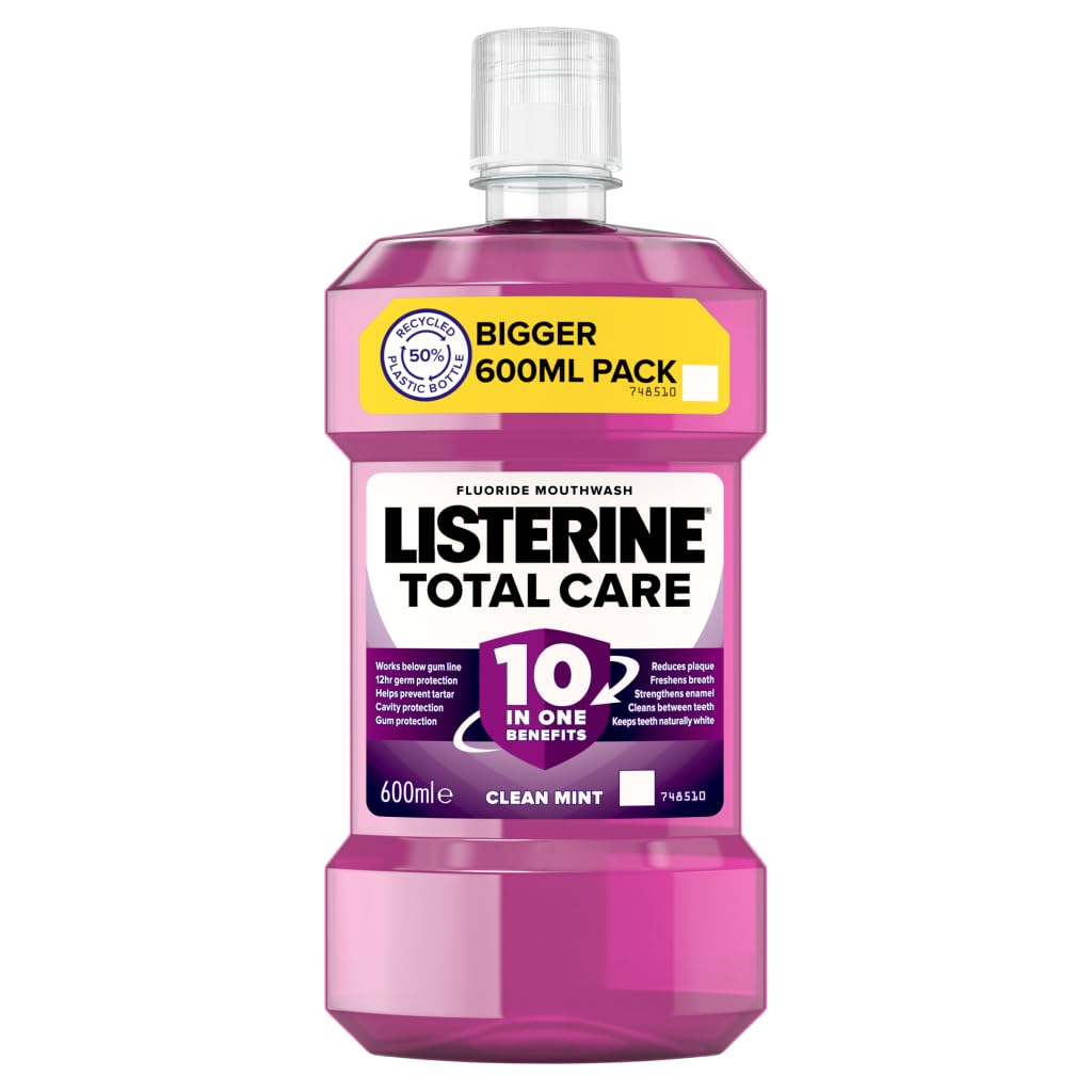 Listerine Clean Mint, Total Care Mouthwash, 600 ml (Pack of 1)