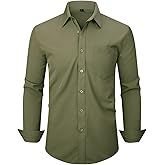 Lumilk Men's Dress Shirts Long Sleeve Button Down Shirt Business Formal Stretch Shirt Regular Fit with Pockets