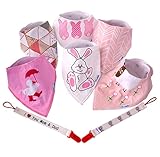 Baby Bandana Bibs + 2 Pacifier Clip Bonus, Perfect as a Baby Shower Gifts for Girls, Soft Cotton, Premium Baby Drool Bibs for your Girl by Happy Babyz