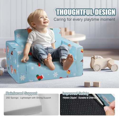 Silla de Bebé Plegable 2 en 1, Sofá Cama para Niños Pequeños, Sofá de Espuma Suave y Cómodo, Tumbona Convertible para Bebé, Asiento de Silla con Dibujos Animados, Azul, 1040 x 580 x 320 mm