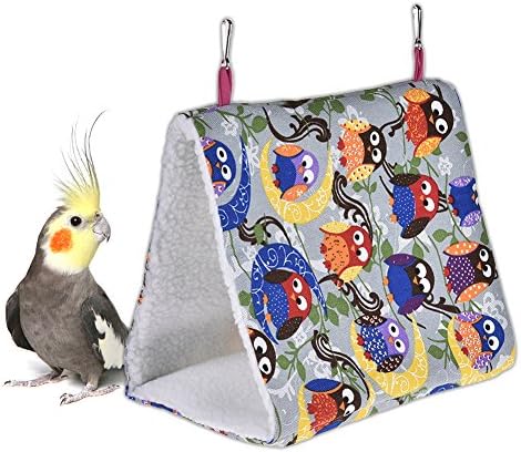 Yunt Triangular Bird Nest Parrot Birds Small Pet Warm Hammock Hanging Cave Cage Plush Snuggle Happy Hut Tent Bed Owl Pattern M