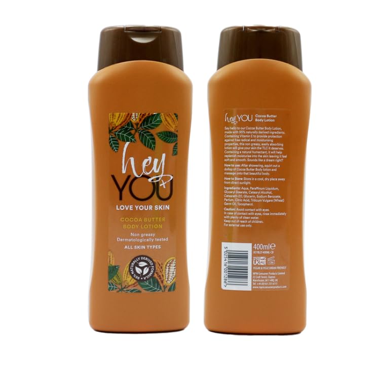 Hey you love your skin cocoa butter body lotion, non greasy,all skin types,vegan, 400ml, 2 pack