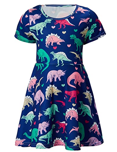 RAISEVERN Girls Dresses Dinosaur Pattern Short