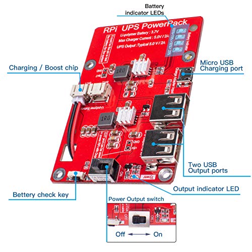 Smraza Raspberry Pi 3 B+ Battery Pack Expansion Board RPI 3 Model B+ USB Battery Pack with Acrylic Case for Raspberry Pi 3 B+(Plus), 3B, 2B - Thumbnail 3