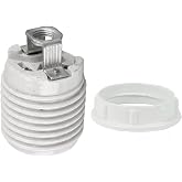 E26 Socket,Ceramic Medium Base Screw Socket E26 E27 Threaded Glazed Porcelain Lampholder (with Aluminum Shade Ring)