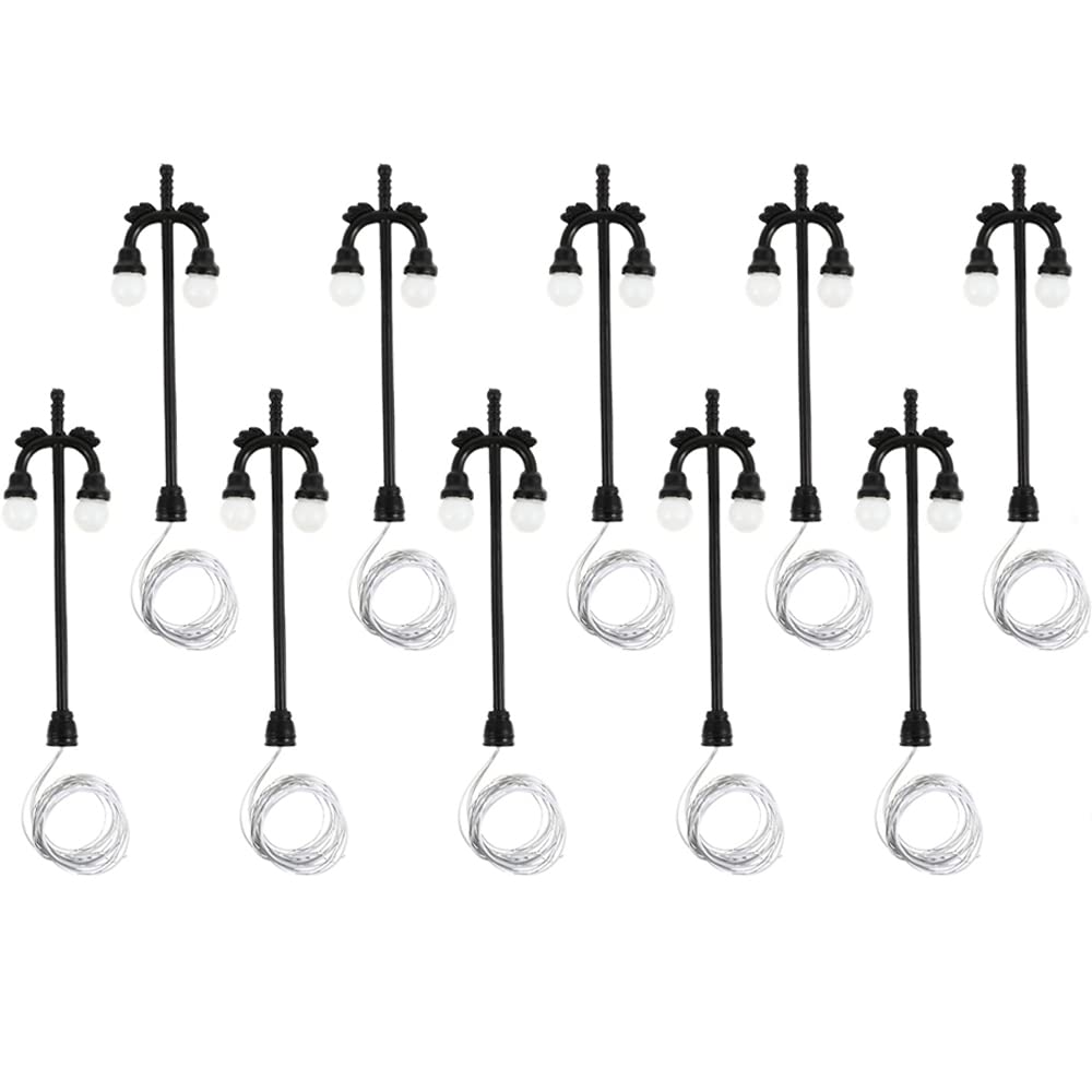 Tiardey 10pcs Double Head Lamp Model Railway Train/Road Lamp Post Street Light - Warm Lights