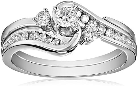 IGI Certified 14k White Gold Interlocking Diamond (1/2cttw, H-I Color, I1-I2 Clarity) Wedding Ring Set, Size 6