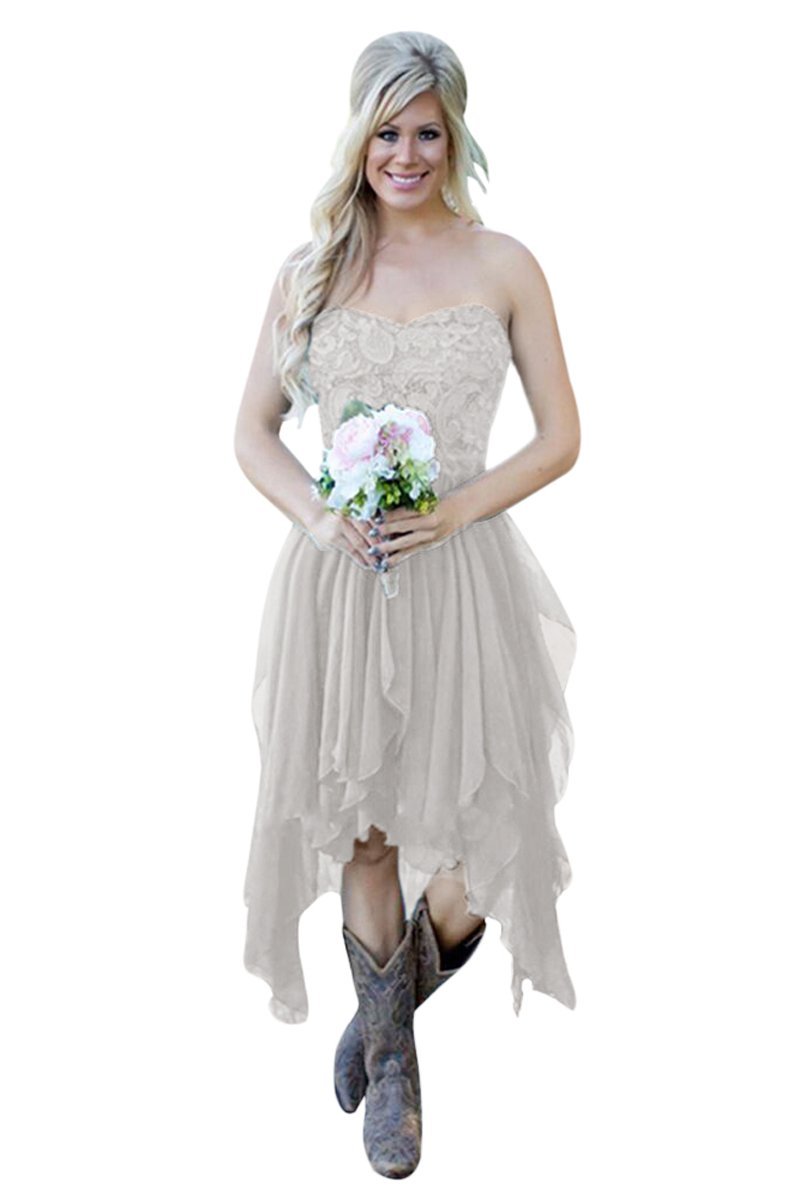 XJLY Country High Low Lace Chiffon Bridesmaid Dresses