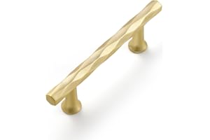 JIASENBAO Brushed Gold Cabinet Pulls 3" Hole Center 10 Pack Hammered Brass Cabinet Handles Decorative Kitchen Drawer Dresser Cupboard Bathroom Vanity Cabinet Hardware Rhombus