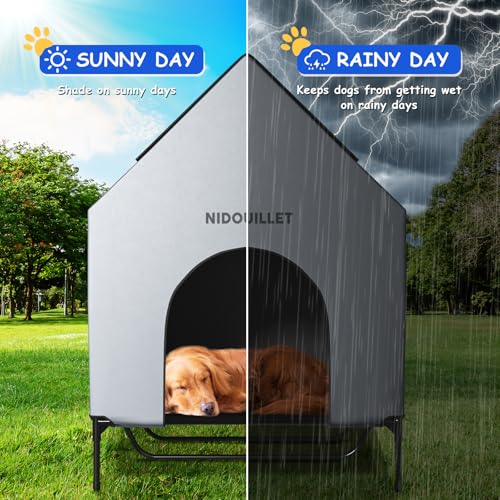 Nidouillet Dog House for Large Breed 122CM Outdoor or Indoor, Weatherproof 600D PVC House Large Puppy, Breathable 2x1 Textilene Fabric Raised Dog Bed