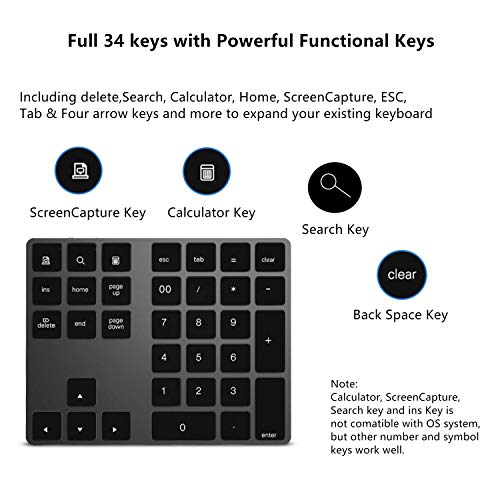 image for Ulytech Bluetooth Number Pad, Wireless Numeric Keypad Slim 34-Keys Ext
