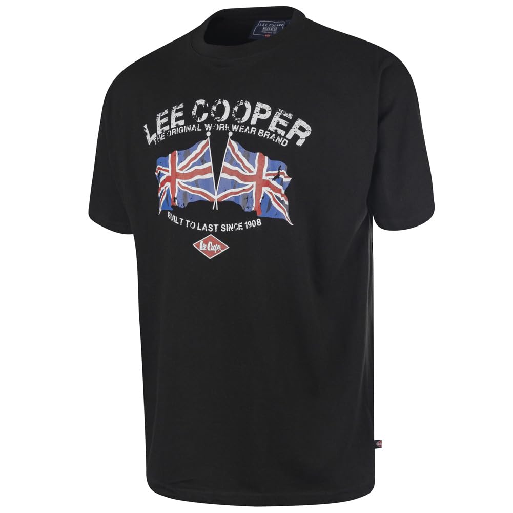 Lee Cooper Workwear Mens Printed Tee Crew Neck Short Sleeve Work T-Shirt, Black, L