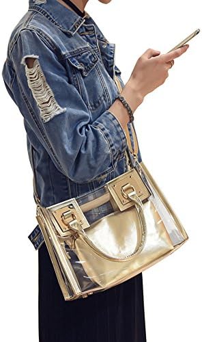 Clear Crossbody Tote Bag, Messenger Bag Purse And Handbag for Women, NFL NCAA Stadium Approved (Gold)