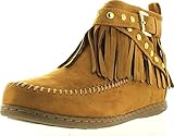 Soda Women's Dahlia Faux Suede Moccasin Fringe Wedge Ankle Bootie