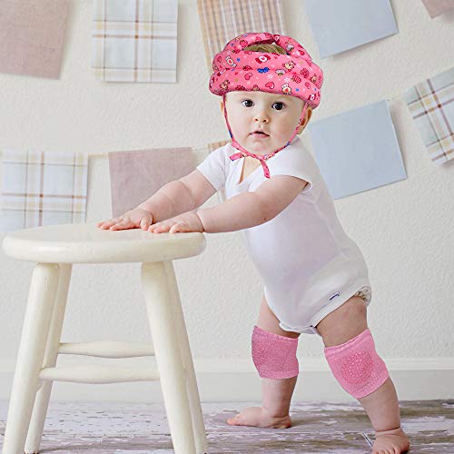 TORASO Baby Head Protector & Baby Knee Pads for Crawling, Infant Safety Helmet & Walking Baby Helmet, for Age 6-36 Months, Pink Candy(B)