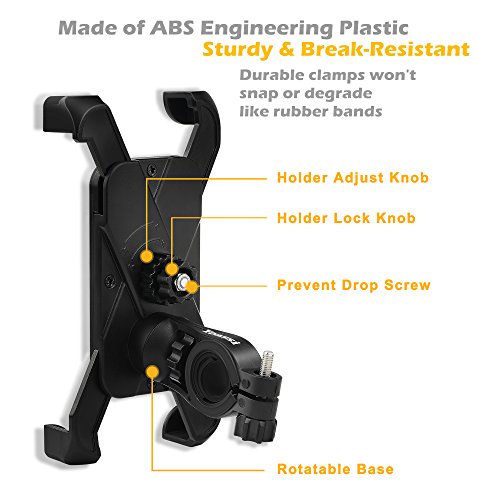 Yoassi Bike & Motorcycle Phone Mount, with Shock-Absorbing Pad & Four Slide-Proof Clamps, Universal Holder for Motorcycle/Bike Handlebars, Fits iPhone Samsung Galaxy GPS - any iOS Android Smartphone