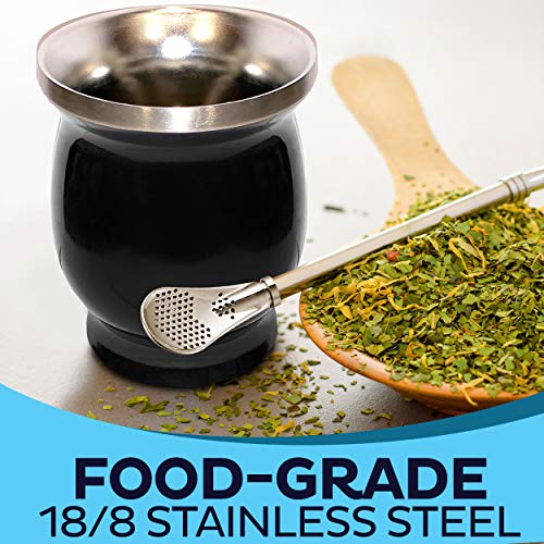 Yerba Mate Bombilla Straw Set of 2 with Cleaning Brush | Reusable Stainless Steel Straws | Bombilla Set for Mate Gourd/Cup | Premium Quality