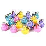 Blue Panda Unicorn Rubber Ducks Set - 16-Count Mini Rubber Duckies Assortment, Unicorn-Themed Floating Baby Bath Toys for Children, Toddlers, 4 Assorted Colors - 2.75 x 2.37 x 2 inches
