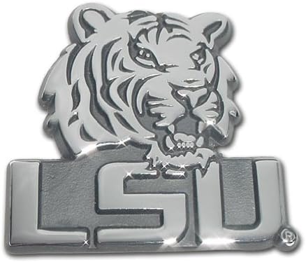 LSU Louisiana State University "Metal Tiger Head Mascot with Block Letters" Chrome Plated Premium Metal Car Truck Motorcycle NCAA College Emblem
