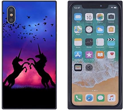 Sunset Unicorns iPhone Xs iPhone X Case, Soft Flexible TPU Back Cover Rectangle Case Compatible with iPhone Xs iPhone X (Black)