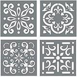Mexican Tile Stencil Set - Pack of Four 8x8 Tile Stencil Designs for Painting - Wall or Floor Tile Stencil Designs - for Making Mosaic Tile Stencil Patterns