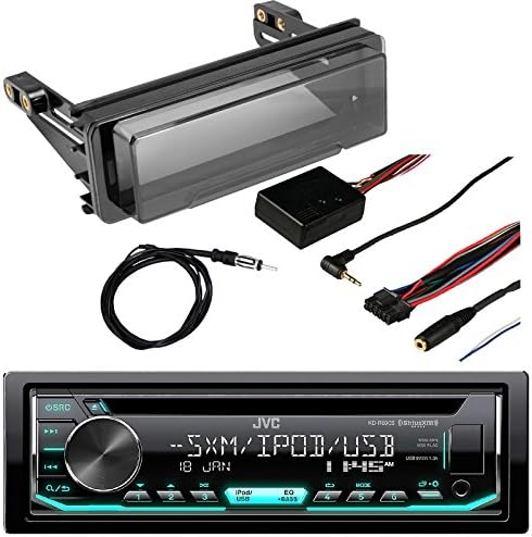 JVC Single DIN In-Dash CD/AM/FM/ Car Stereo Receiver with Metra Axxess Universal Steering Wheel Control, Metra Radio Cover Kit For Harley-Davidson Touring Motorcycle 1998-2013 &amp; Enrock Marine Antenna