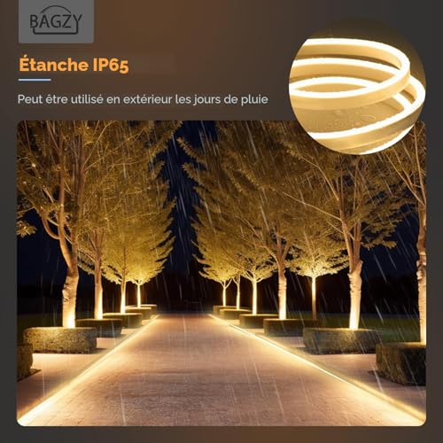 BAGZY Waterproof Outdoor LED Strip 50 m Yellow LED Strip 220 V Neon Strip Light IP65 Waterproof Flexible Indoor Cut-Off Included Mains Adapter for Bedroom Kitchen
