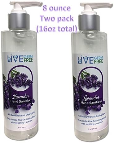 Live Germ Free Antibacterial Hand Sanitizer Gel with Jojoba Oil, Aloe Vera, &amp; Vitamin E (8 oz Lavender 2-pack)