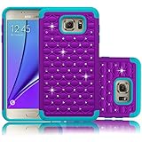Galaxy Note 5 Case, EC™ Studded Rhinestone Crystal Bling Case, Hybrid Armor Dual Layer Diamond Case Cover for Samsung Galaxy Note 5 (Purple/Teal)