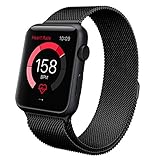 Teslasz Mesh Milanese Loop Stainless Steel Magnetic Buckle Wrist Band for Apple iWatch – Black 42mm