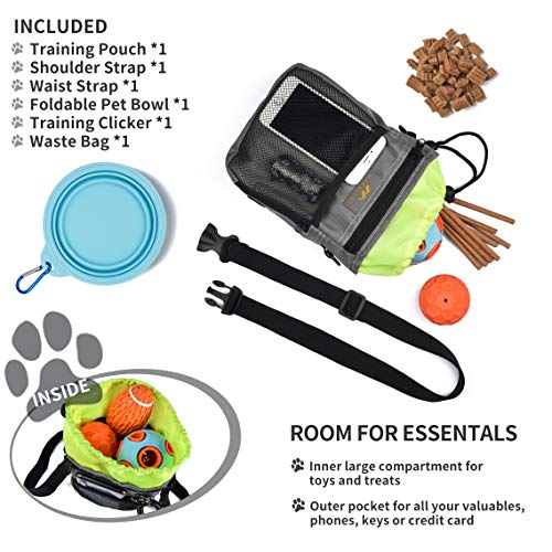 MARSLABO Dog Treat Pouch for Training, Dog Treat Bag, Easy Access to Treats, Treat Pouch Dog Training with Waist Belt, Shoulder Strap, Poop Bag, Clicker, Collapsible Bowl, Build-in Waste Bag Dispenser
