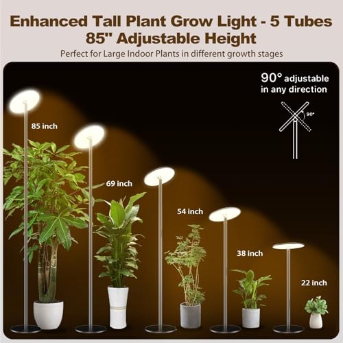AJABotanics Grow Light for Indoor Plants, 60W Full Spectrum LED 85'' Tall Standing Plant Light with Stand, Remote Control, 4/8/12H Timer, 10-Level Dimmable, 2300K–6500K (plantes d’intérieur)