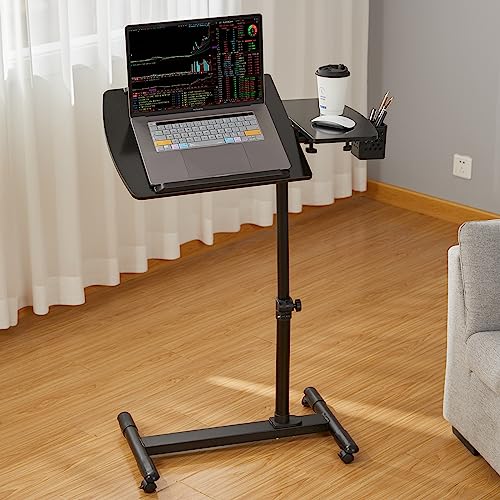 Tilting Overbed Table with Wheels, Height Adjustable Over Bed Bedside