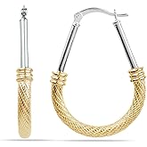 LeCalla 925 Sterling Silver Hoop Earrings for Women | Italian Design Classic Diamond-Cut Textured Hoops Earring | Women's Oval Drop Shape Silver Earring Jewelry