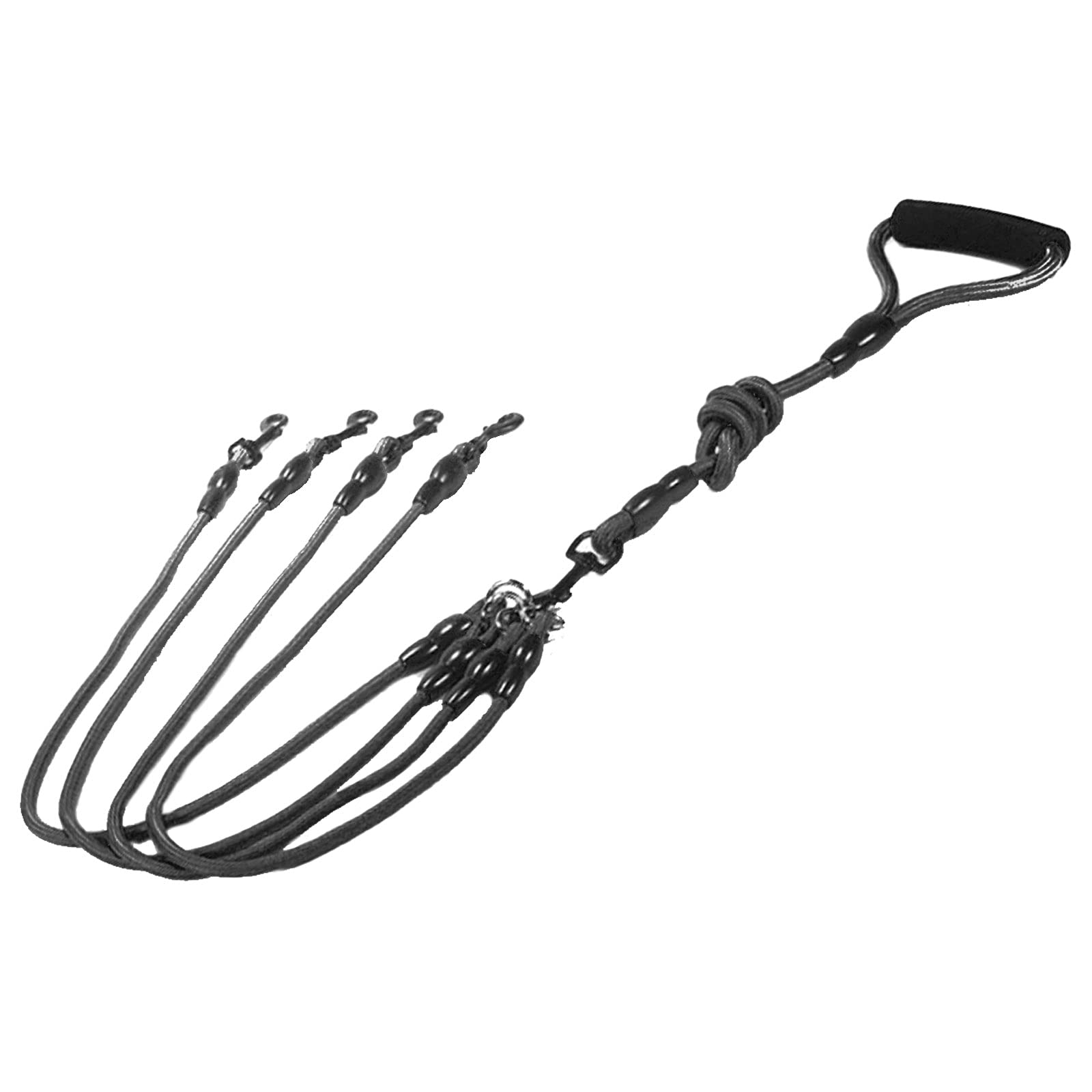 Wallfire Dog Training Lead, Heavy Duty Sturdy Nylon Pet Walking Coupler Lead Braided Rope Dog Leash for Large, Medium, and Small Dogs (Color: Black, Size: 4-Way)