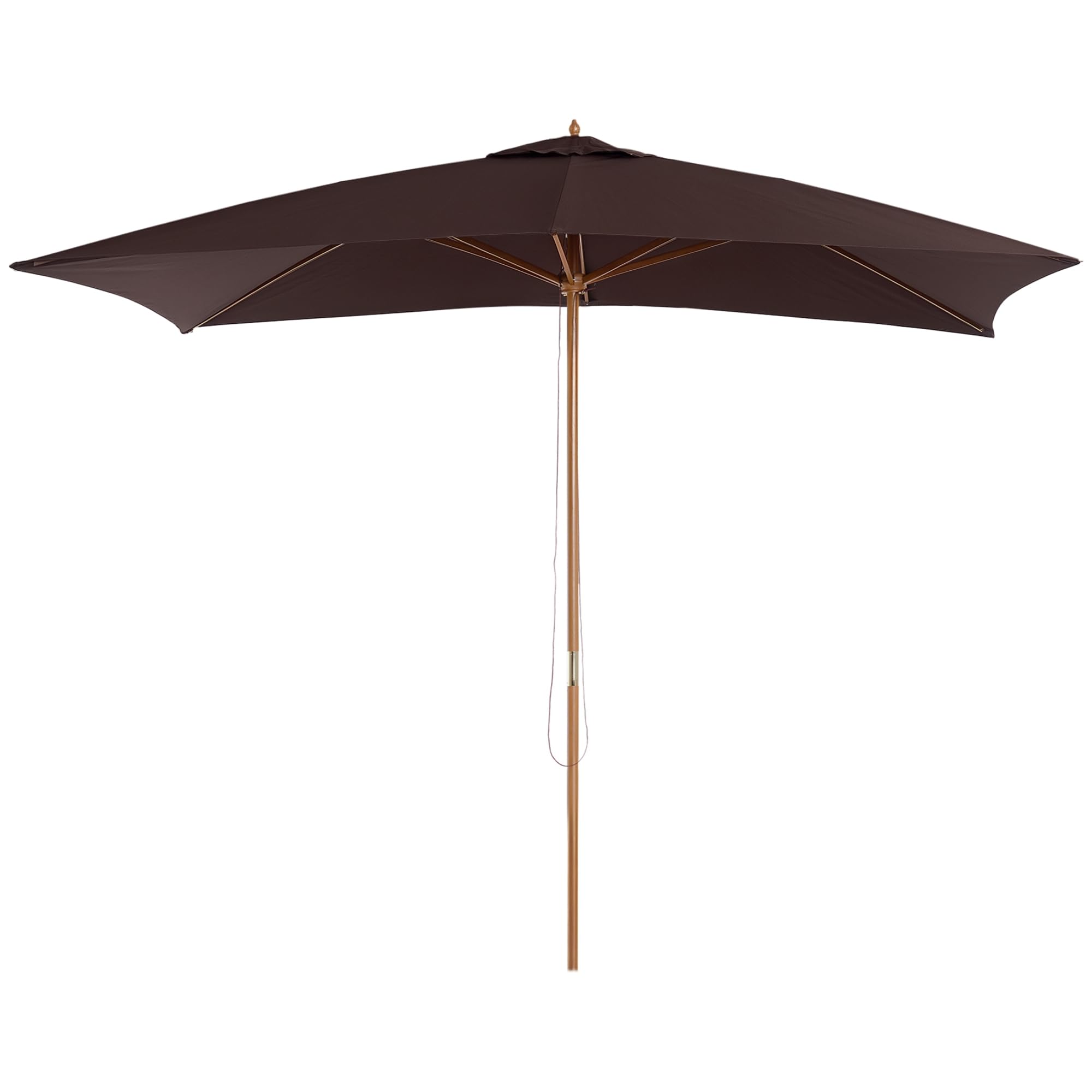 Outsunny 2 x 3m Wooden Garden Parasol Umbrella Outdoor Sun Shade Canopy, Table Market Umbrella with Vent, 38 mm Pole, Rope Pulley Mechanism, Dark Coffee