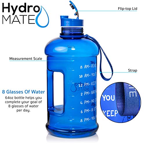 HydroMATE Half Gallon 64 oz Motivational Water Bottle with Time Marker