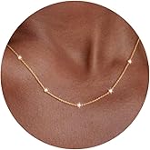 Carffordo 925 Sterling Silver Chain Necklace 16K Gold Plated Beaded Chain Necklace for Women Simple Dainty Choker Necklace Satellite Waterproof Link Necklace Trendy Jewelry Gifts