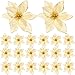 SATINIOR 20 Packs Christmas Faux Flowers Glitter Poinsettia Christmas Tree Ornament DIY Holiday Floral Arrangements (Gold)