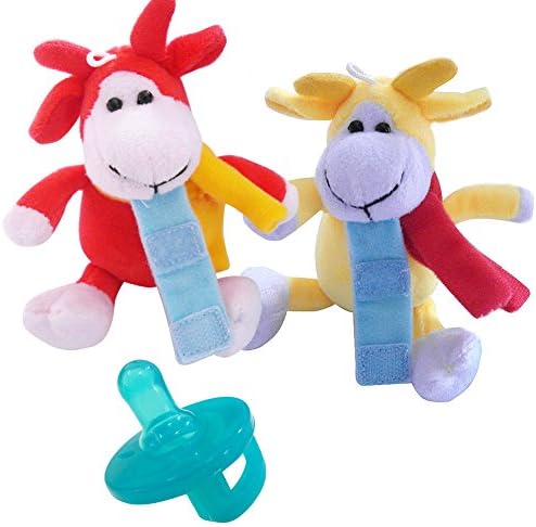 2-Pack Plush Toy Set，UDS Infant Pacifier with Removable Stuffed Animals (Cow)