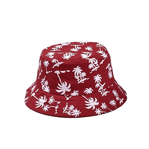 HugeStore Unisex Kokosnussbaum Muster Sonnenhut Bucket Hat Fischerhut Sommerhut Sonnenhuete Strandhut Schlapphut Rot