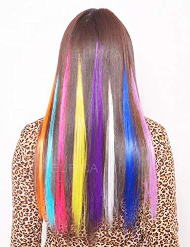 Hair Extensions Clip in Hair Extensions Highlights Straight Long Hairpiece Hair Accessories for Girls Women Kids Doll Hair Pieces Colored Wigs Pieces 22 Inches Pack of 16 Pieces 1 Steel Comb for Free - Thumbnail 7