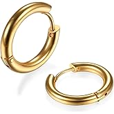316L Surgical Stainless Steel Huggie Hoop Earrings 6mm 8mm 10mm 11mm 12mm 14mm Hypoallergenic Earrings Hoop Cartilage Helix Lobes Hinged Sleeper Earrings For Men Women