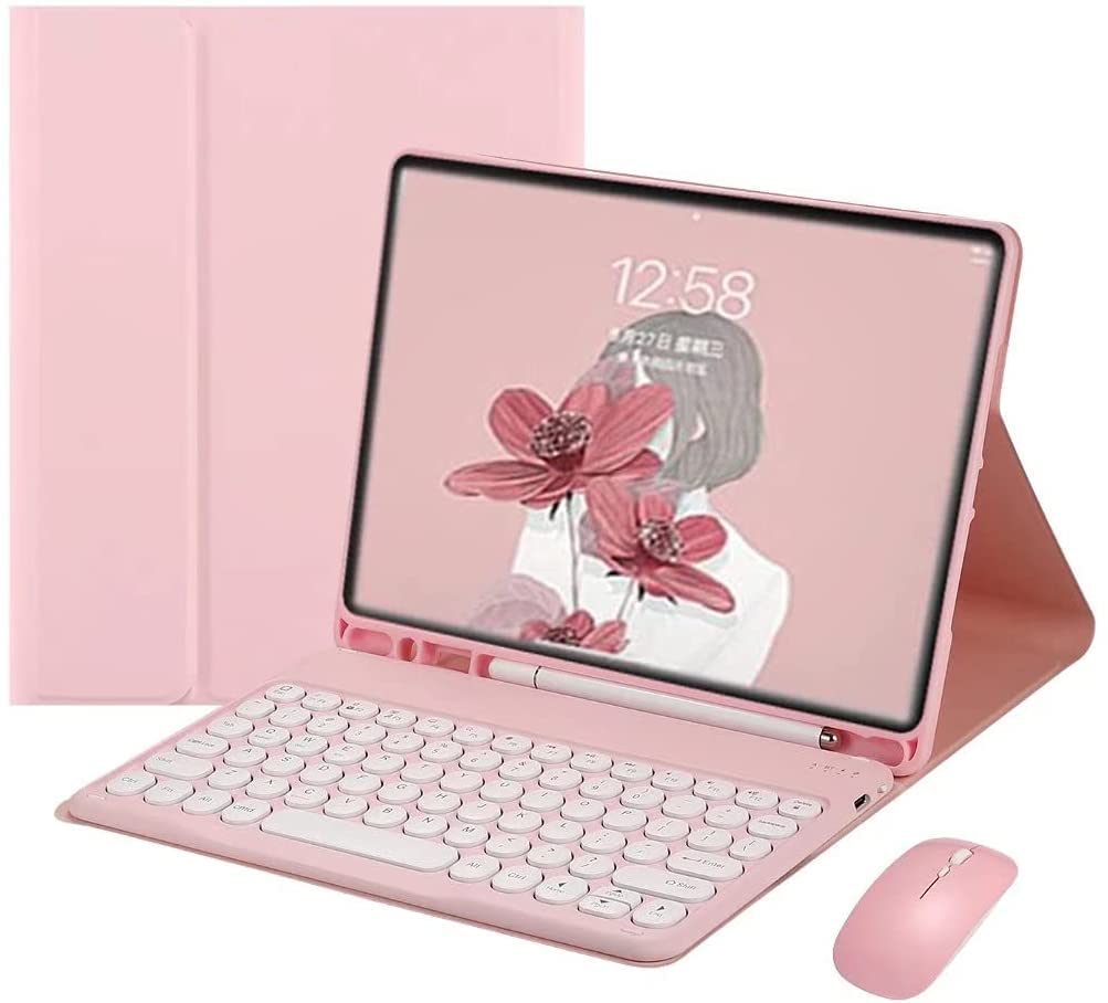Keyboard Case for Samsung Galaxy Tab S8/S7 11" with Mouse，Smart Soft Case with Bluetooth Keyboard，Detachable Wireless Keyboard Tablet Cover with Pencil Holder (Pink)