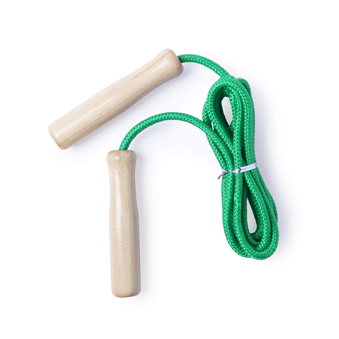 Makito Skipping Rope in fun colors, 260 cm Adjustable Rope with Varnished Wooden Handle, Skipping Rope Kids, adjustable Cotton Jumping Rope with wooden handle for boys and girls. (Green)