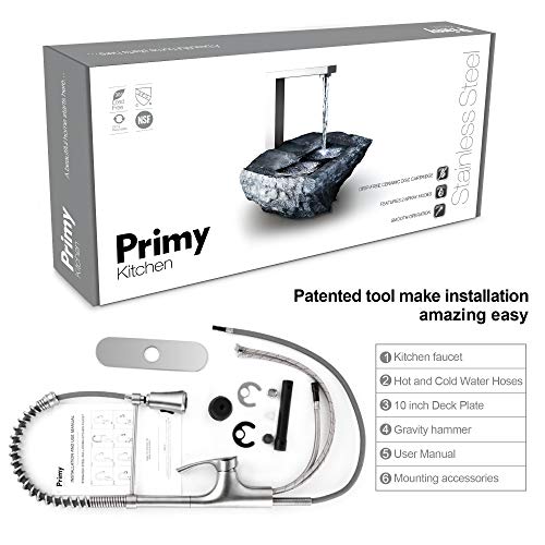 Primy Commercial Kitchen Faucets With Pull Down Sprayer Modern Heavy Duty Lead-Free Single Handle High-Arc Kitchen Sink Faucet With Deck Plate, Solid 304 Stainless Steel - Thumbnail 7