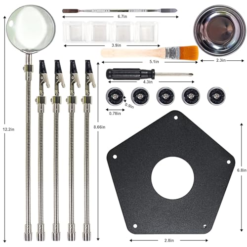 TERRIFI Soldering Station Helping Hands with Magnifying Glass - Third Hand Solder Tool PCB Holder - Heavy Duty Base Plate, Four Flexible Arms for Soldering and Electronic Repair