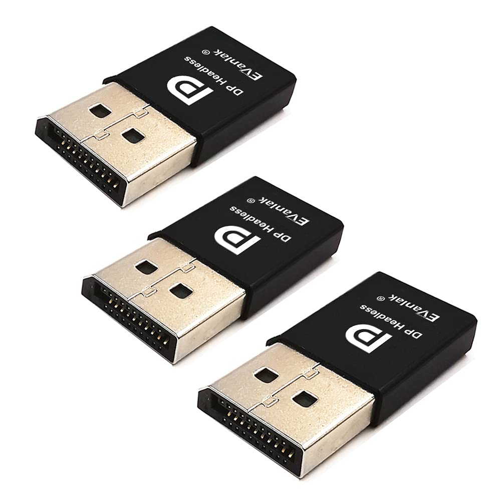 EVanlak DispalyPort Headless Ghost Display Emulator for PC 4K DP Dummy Plug (fit Headless 1080@60Hz- 3840x2160@17hz)-3Pack