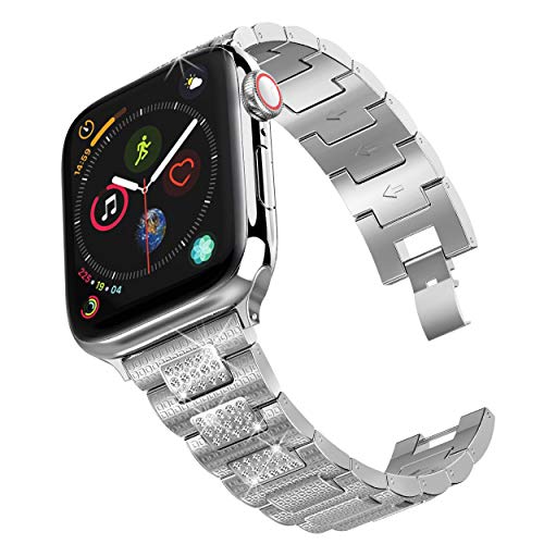 hooroor Bling Bands Compatible Apple Watch Band 42mm 44mm iWatch Series 4 3 2 1 for Women Men, Diamond Rhinestone Stainless Steel Metal Replacement Accessories Wristband Strap, Silver