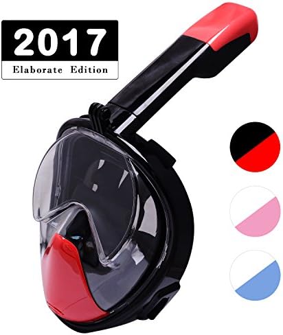 Full Face Snorkel Mask- Anti Fog And Anti Leak Silicone Junior Black Snorkeling Mask With GoPro Compatible 180 Seaview full face Design For Adult Easy Breath